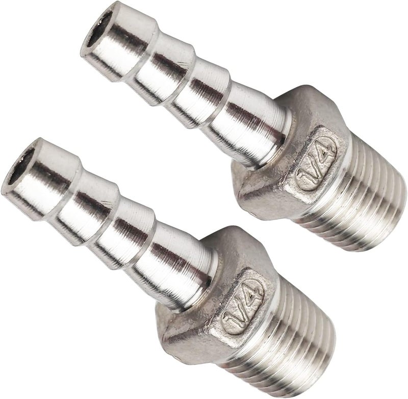 JENSWILL 3/8"(10mm) Hose Barb to 1/4" NPT Male Threaded- Stainless Steel Hose Fitting Connector Adapter Pipe Fitting Pack of 2 - Image 1